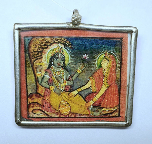 Lord Vishnu Painting Silver Pendant, Hand Painting Silver Pendant, 925 Sterling Silver Indian Pendant, Traditional Silver Pendant