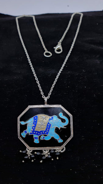 Minakari Elephant Silver Pendant, Hand Made Minakari Indian Silver Pendant, 925 Sterling Silver Elephant Pendant, Traditional Silver Pendant
