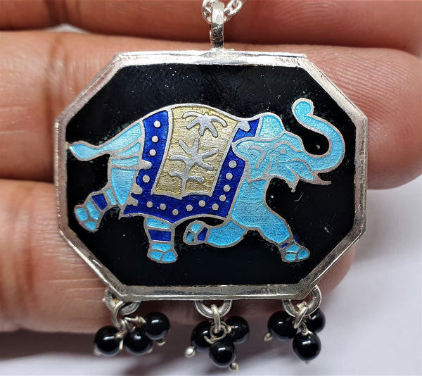 Minakari Elephant Silver Pendant, Hand Made Minakari Indian Silver Pendant, 925 Sterling Silver Elephant Pendant, Traditional Silver Pendant