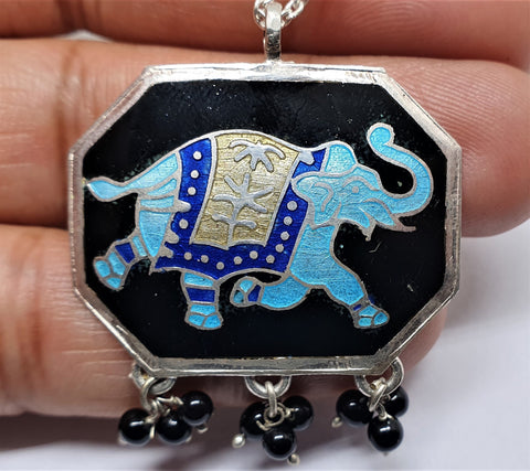 Minakari Elephant Silver Pendant, Hand Made Minakari Indian Silver Pendant, 925 Sterling Silver Elephant Pendant, Traditional Silver Pendant