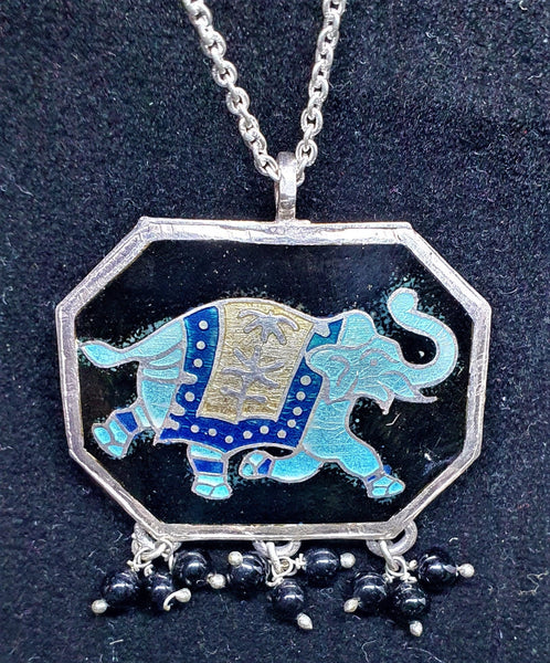Minakari Elephant Silver Pendant, Hand Made Minakari Indian Silver Pendant, 925 Sterling Silver Elephant Pendant, Traditional Silver Pendant