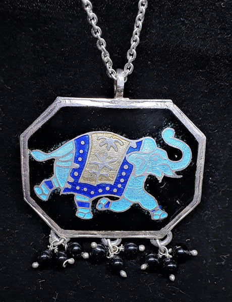 Minakari Elephant Silver Pendant, Hand Made Minakari Indian Silver Pendant, 925 Sterling Silver Elephant Pendant, Traditional Silver Pendant