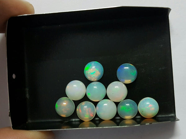 Masterpiece Collection : 8 MM Calibrated Insane Metallic Rainbow Fire Color Play Ethiopian Welo Opal Dome Cabochons 10 Piece Loose Gemstone Lot/Parcel > AAA