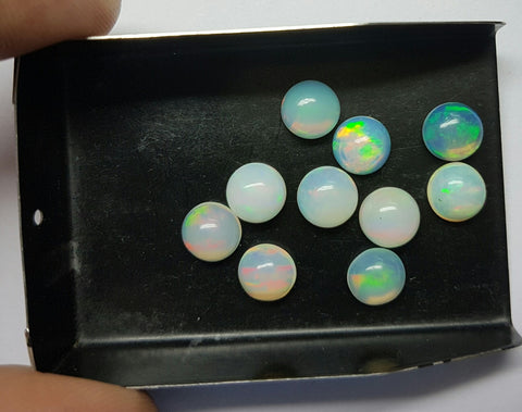Masterpiece Collection : 8 MM Calibrated Insane Metallic Rainbow Fire Color Play Ethiopian Welo Opal Dome Cabochons 10 Piece Loose Gemstone Lot/Parcel > AAA