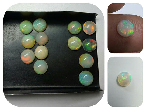 Masterpiece Collection : 8 MM Calibrated Insane Metallic Rainbow Fire Color Play Ethiopian Welo Opal Dome Cabochons 13 Piece Loose Gemstone Lot/Parcel > AAA