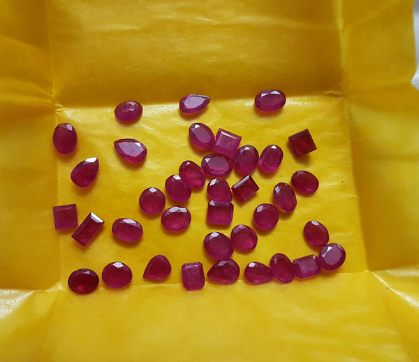 42.60 cts Mozambique Ruby Faceted Thin Slice Oval, Pear, Round, Octagon Gemstones, Great color & Transperancy, Loose (38 Pcs) Wholesale Lot/Parcel AAA