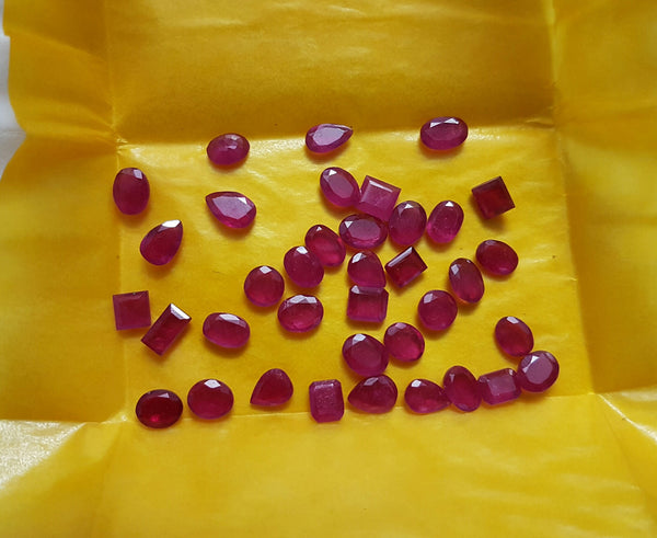 42.60 cts Mozambique Ruby Faceted Thin Slice Oval, Pear, Round, Octagon Gemstones, Great color & Transperancy, Loose (38 Pcs) Wholesale Lot/Parcel AAA